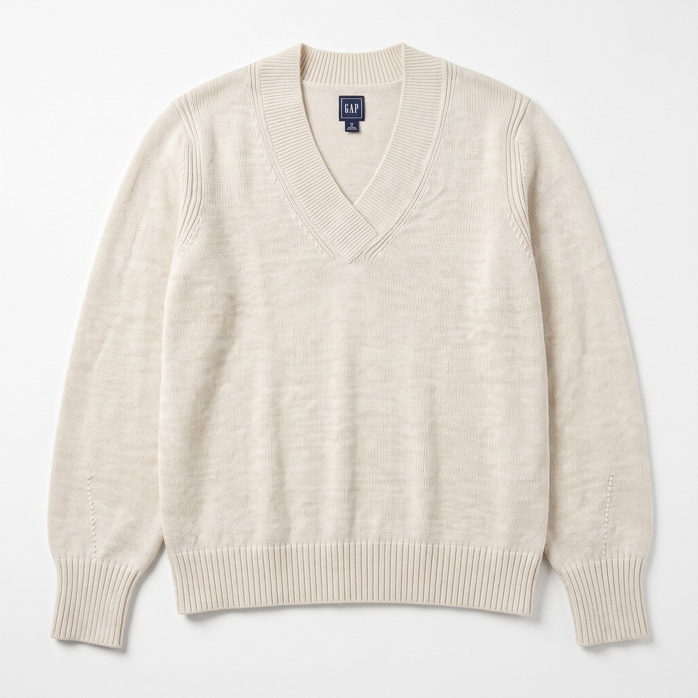 Gap XL Tall Womens Cream V-Neck Sweater Cotton Knit Cozy Preppy Casual